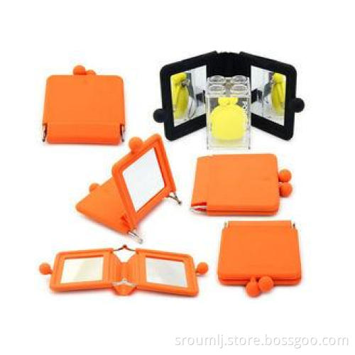 Ladies Orange Silicone Cosmetic Bag With Mirror , Custom Si